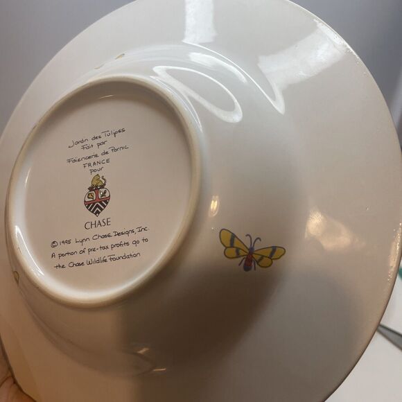 2 Lynn Chase 1995 Jardin Des Tulipes Soup Bowl, Made in France 8 3/4" W 1 1/2" H - Picture 5 of 13